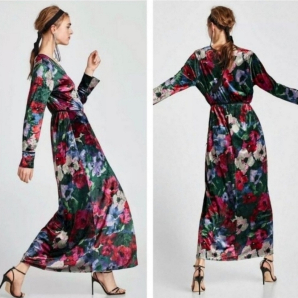 Zara Kimono Floral Maxi Robe Dress - Multicolor Size Small